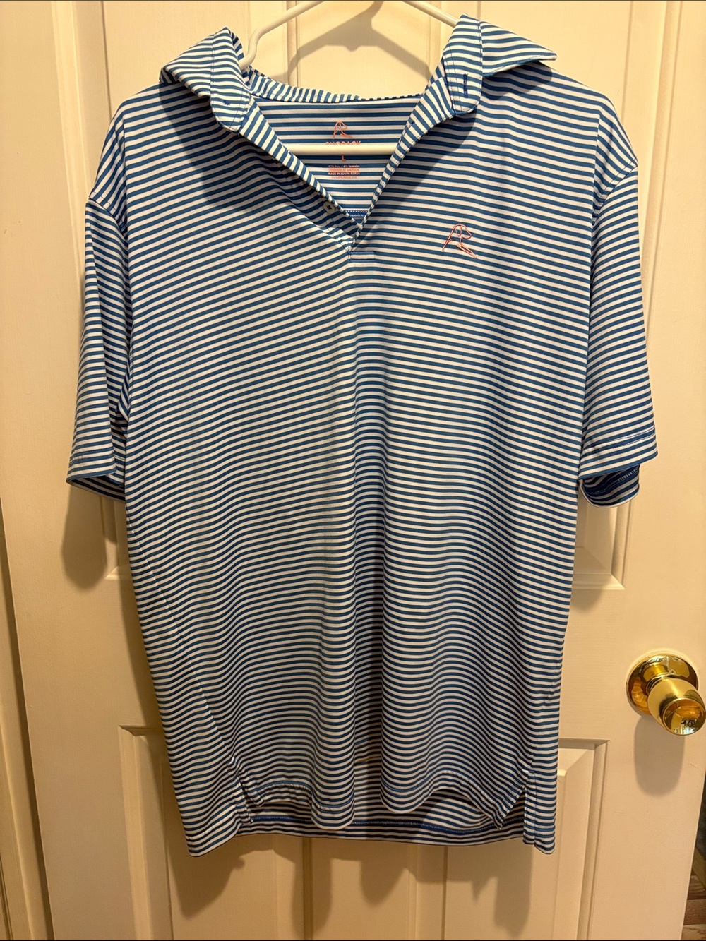 Rhoback Men’s Blue White Striped Performance Golf Polo Large